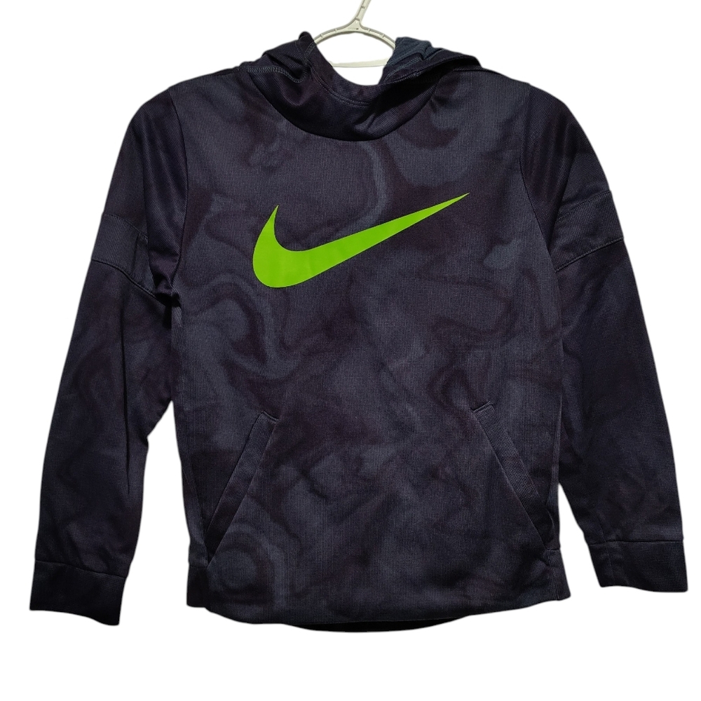 Nike Purple Hoodie with Neon Green Swoosh Kids medium